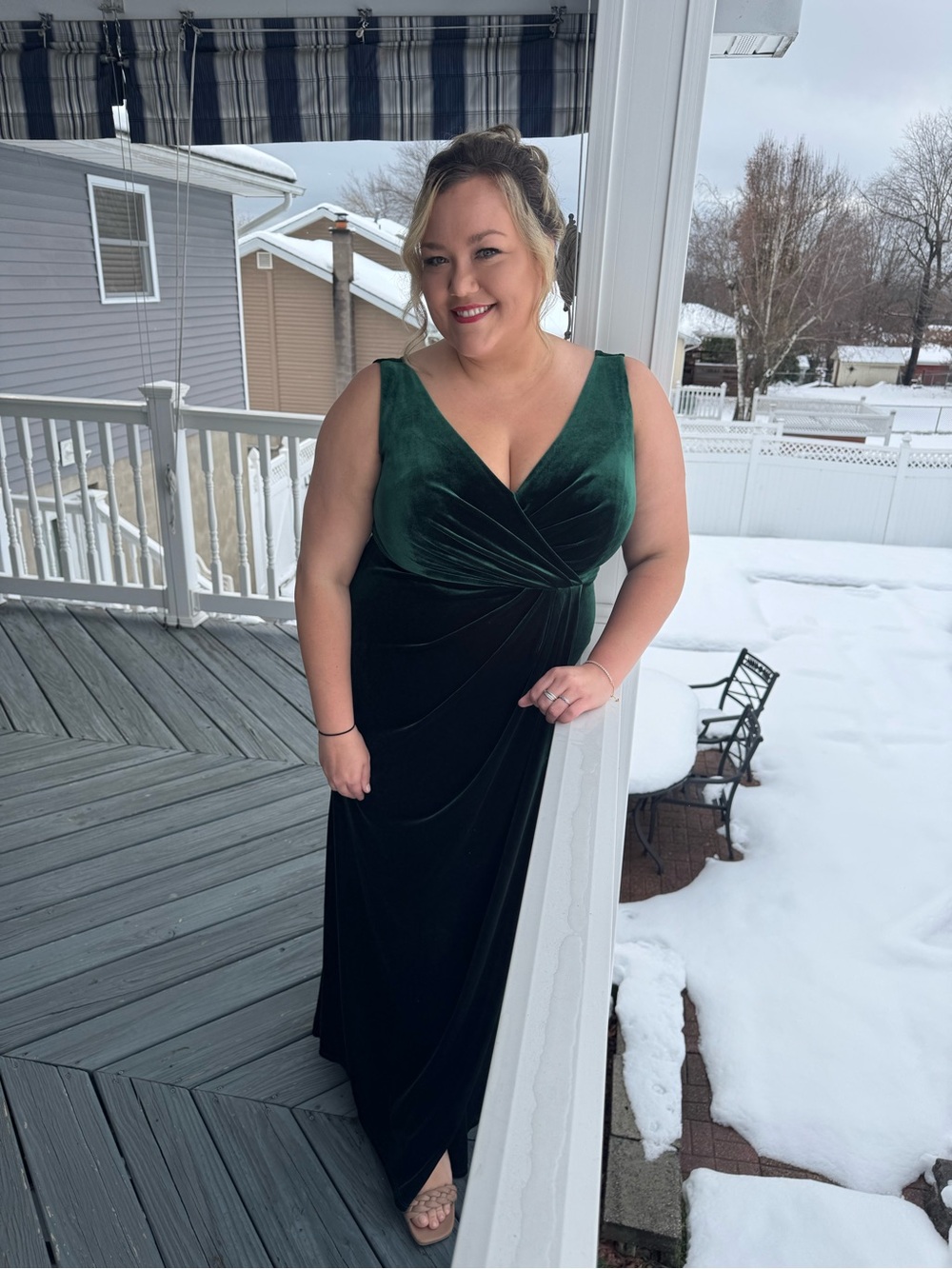 Revelry Emerald Green Blair Velvet V-Neck Evening Gown